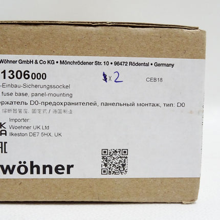 Wöhner 31306000 31306 D0-Einbau-Sicherungssockel / Inhalt:2 Stück / Neu OVP