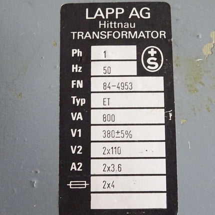 LAPP Hittnau Trafo ET 380V auf 2x110V 800VA 1Ph