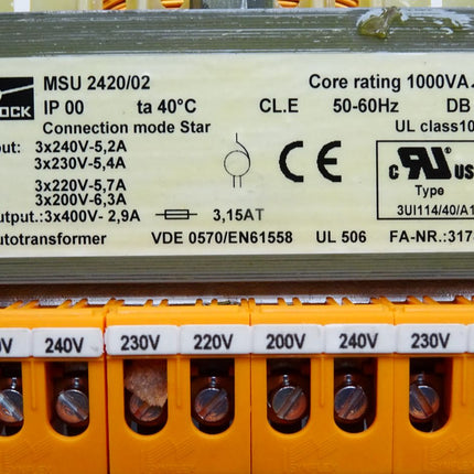 Block Trafo MSU 2420/02 MSU2420/02 Transformator 200-240V auf 400V 1000VA / Neu