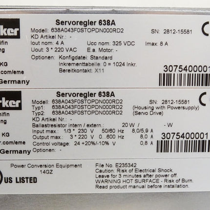 Parker Servoregler 638A 638A043F0STOPDN000RD2  4A