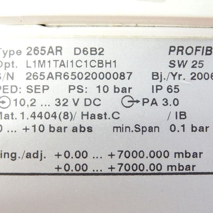 ABB Druckmessumformer 265AR D6B2 ProfiBus 10 bar