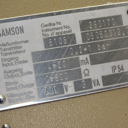 Samson Meßumformer 6106 05050012.00 0.2-1bar 4-20mA 0-800Ohms