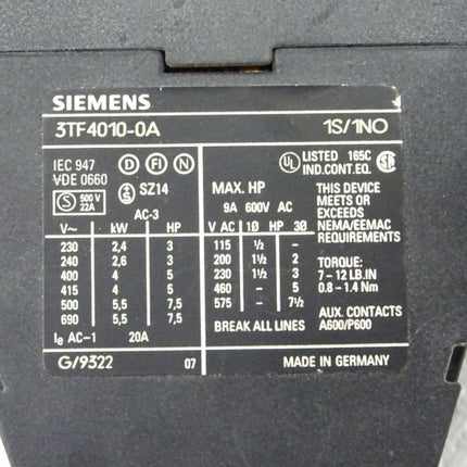 Siemens Schütz 3TF4010-0A 230 V / 1S/1NO