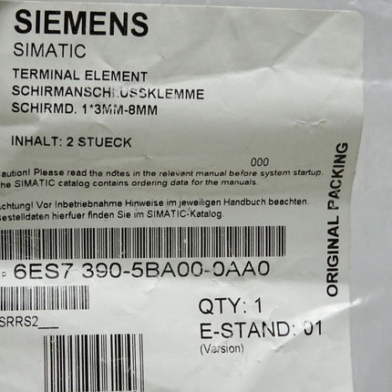 Siemens Terminal Element 6ES7390-5BA00-0AA0 6ES7 390-5BA00-0AA0 / Inhalt:2 Stück / Neu OVP