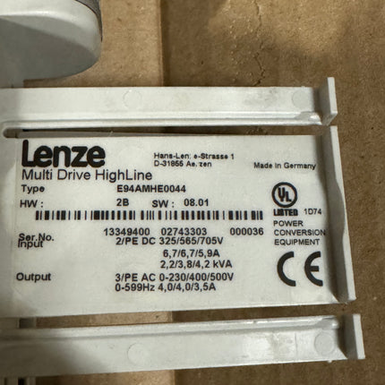 Lenze Servo Umrichter L-force Multi Drive HighLine E94AMHE0044 + Backplane E94AZPM0044 / Neuwertig OVP