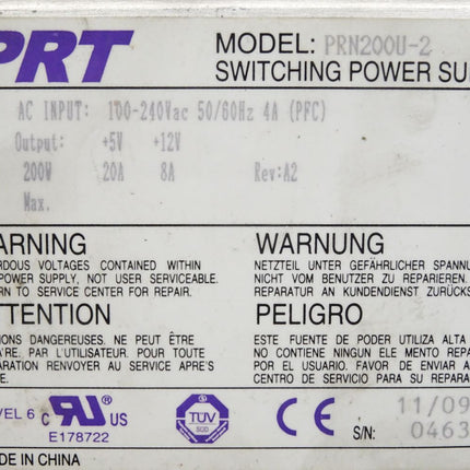 PRT PRN200U-2 Switching Power Supply 200W