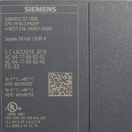 Siemens S7-1500 CPU1516-3 PN/DP 6ES7516-3AN01-0AB0 6ES7 516-3AN01-0AB0