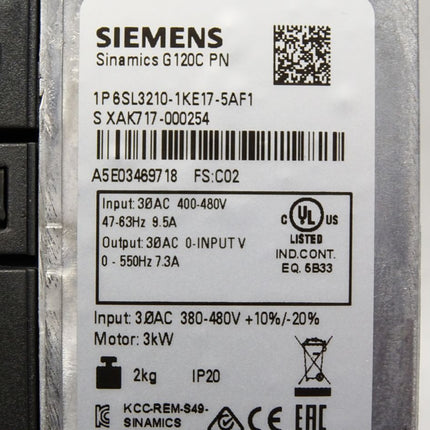 Siemens Sinamics G120C PN 6SL3210-1KE17-5AF1 Frequenzumrichter 3 kW