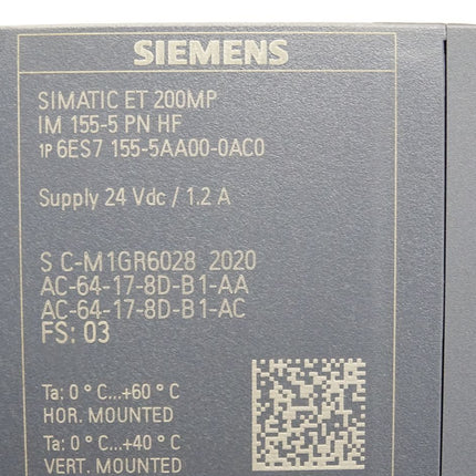 Siemens ET200MP IM155-5 6ES7155-5AA00-0AC0 6ES7 155-5AA00-0AC0