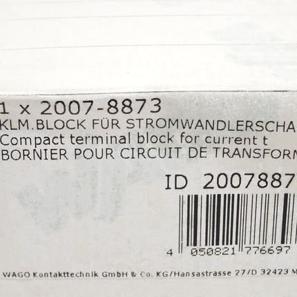 Wago 2007-8873 Klemmenblock für Strom und Spannungswandler / Neu OVP versiegelt - Maranos.de