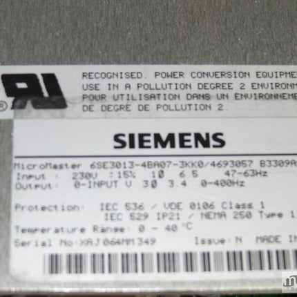 Siemens MicroMaster 6SE3013-4BA07-3KK0 / 4693057 / G85139-D2792-A075