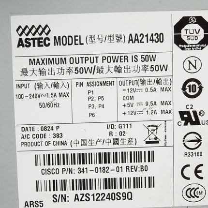 Astec AA21430 Cisco 34-0182-01 Power Supply 50W