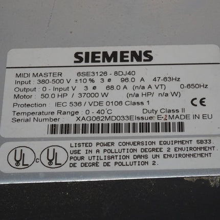 Siemens 6SE3126-8DJ40 Midi Master Frequenzumrichter 6SE3 126-8DJ40