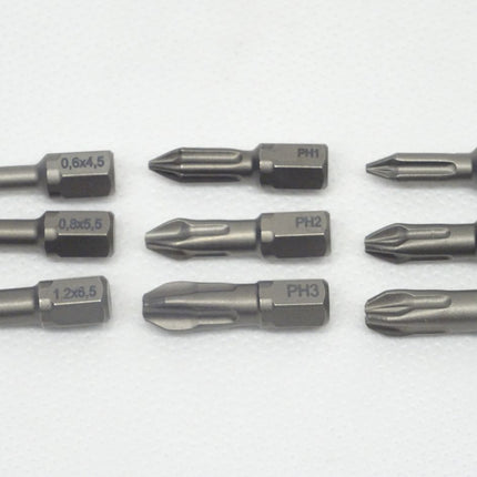 Makita Bits Set  PH1  PH2  PH3  PZ1  PZ2  PZ3  0,6x4,5  0,8x5,5  1,2x6,5 / 9tlg.