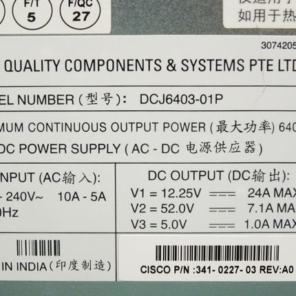 DCJ6403-01P Cisco 341-0227-03 Power Supply 640W