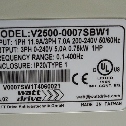 Watt Drive V2500 OPTI-Line V2500-0007SBW1 0.75kW Frequenzumrichter / Neuwertig