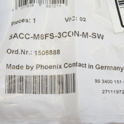 Phoenix Contact Steckverbinder 1506888 SACC-M8FS-3CON-M-SW / Neu OVP