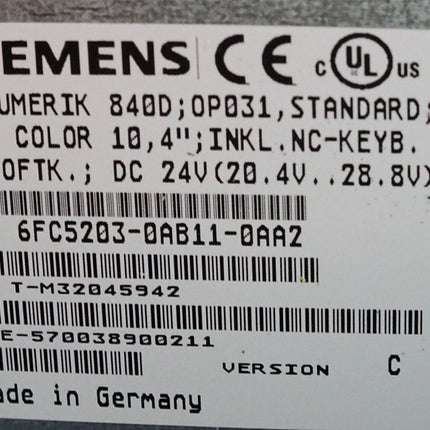 Siemens 6FC5247-0AA36-0AA0 Panel OP031 6FC5203-0AB11-0AA2 MMC103 6FC5210-0DA21-2AA1 + 6FC5247-0AA02-1AA0