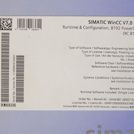 Siemens 6AV6381-2BS07-0AX0 WinCC system software V7.0 SP3 (mit License Key) / Neu OVP