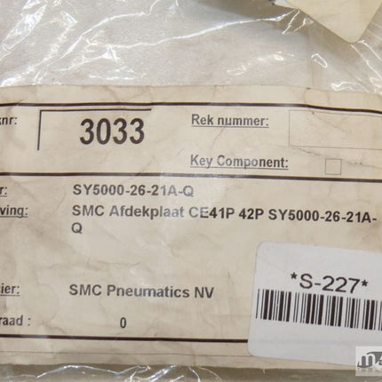 NEU-versiegelt SMC SY5000-26-21A-Q Abdeckplatte SY50002621AQ