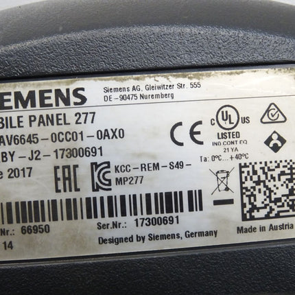 Siemens Mobile Panel 277 6AV6645-0CC01-0AX0 6AV6 645-0CC01-0AX0