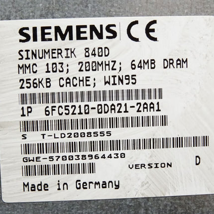 Siemens Sinumerik 840D MMC103 6FC5210-0DA21-2AA1 Version D