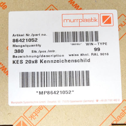 Murrplastik 86421052 / KES20x8 Kennzeichenschild / Inhalt : 380 Stück / Neu OVP