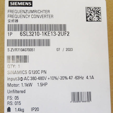 Siemens Sinamics G120C 6SL3210-1KE13-2UF2 6SL3 210-1KE13-2UF2 / Neu OVP versiegelt