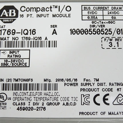 Allen Bradley 1769-IQ16 Compact I/O Digital-Eingangsmodul