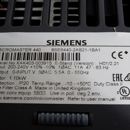 Siemens Micromaster 440 6SE6440-2AB21-1BA1 1.10kW / Neuwertig OVP