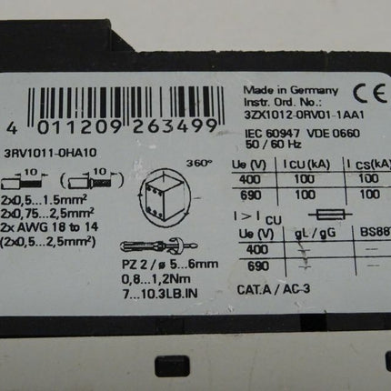 Siemens 3RV1011-0HA10 Motorschutzschalter Schütz 3RV1 011-0HA10