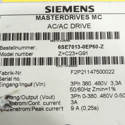 Siemens Masterdrives MC 6SE7013-0EP50-Z Z=C23+G91