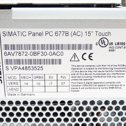 Siemens 6AV7872-0BF30-0AC0 Simatic PC 677B 6AV7 872-0BF30-0AC0