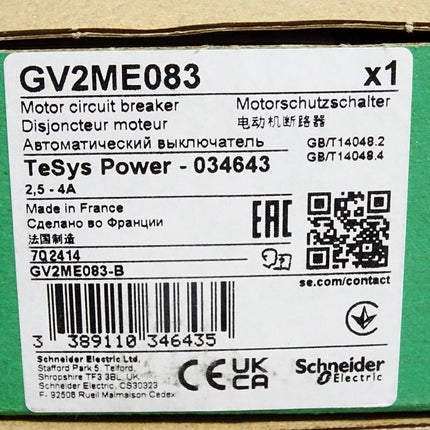 Schneider Electric GV2ME083 Motor Circuit Breaker TeSys Power 034643 / Neu OVP