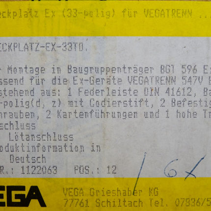 Vega Steckplatz-EX-33TD für VEGATRENN 547V EX 1122063 / Neu OVP