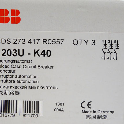 ABB Sicherungsautomat S203U-K40 / 2CDS273417R0557 / Inhalt : 3 Stück / Neu OVP