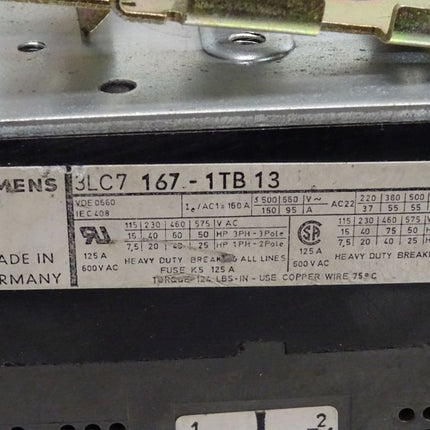 Siemens 3LC7167-1TB13 125A / 600V Hauptschalter 3LC7 167-1TB13