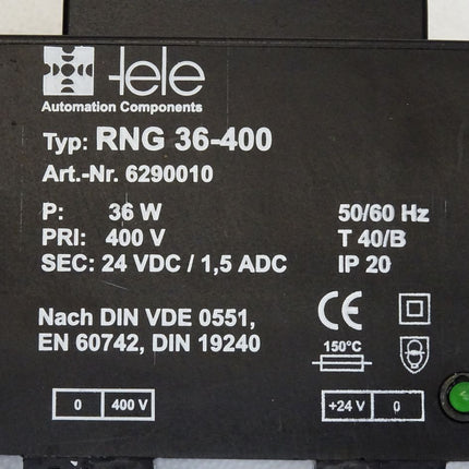 Tele RNG 36-400 6290010 Gleichstromversorgung Trafo 36W 400V auf 24VDC / 1.5 ADC