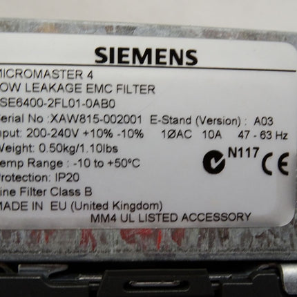 Siemens Micromaster420 6SE6420-2UC15-5AA1 6SE6 420-2UC15-5AA1 0.55kW 6SE6400-2FL01-0AB0