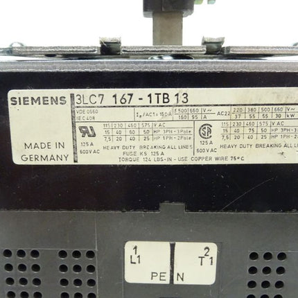 Siemens 3LC7167-1TB13 125A / 600V Hauptschalter 3LC7 167-1TB13