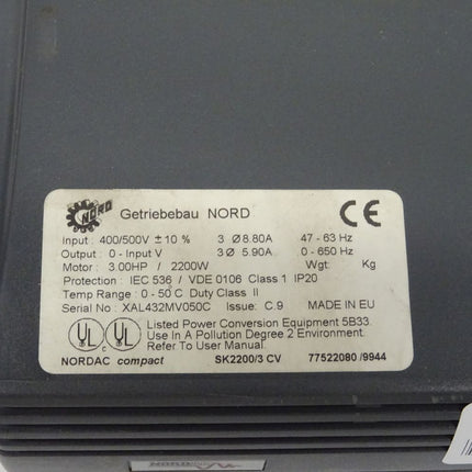 Getriebebau NORD AG SK2200/3 CV 77522080/9944Frequenzumrichter