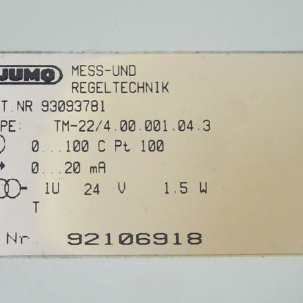 Jumo Transmittor Typ TM-22/4 .00.001.04.3