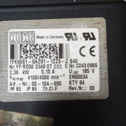 Kuka Servomotor 1FK6081-6AZ91-1ZZ9-Z 4100/4500 min-1 2.36kW