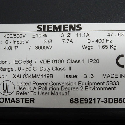 Siemens Micromaster 6SE9217-3DB50 3kW / Unbenutzt