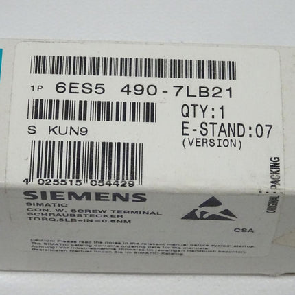 Siemens 6ES5490-7LB21 Schraubstecker 6ES5 490-7LB21 E:07 neu-versiegelt