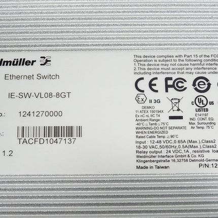 Weidmüller Ethernet Switch IE-SW-VL08-8GT 1241270000