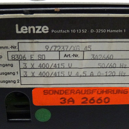 Lenze 8300 8306 E S0 Frequenzumrichter 3A2660 // 9/7237/XG 45 // 4,5A