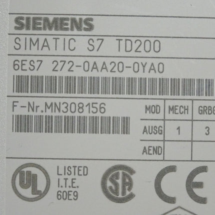 Siemens TD200 Text Display Panel 6ES7272-0AA20-0YA0 6ES7 272-0AA20-0YA0