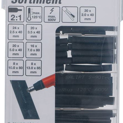 BGS 88184 Schrumpfschlauch-Sortiment | schwarz | 126-tlg.