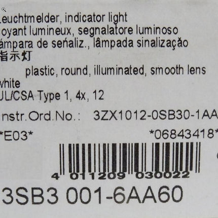 Siemens (1 Stück) 3SB3001-6AA60 Leuchtmelder 3SB3 001-6AA60 NEU-OVP